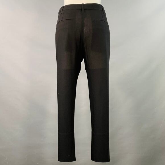 ANN DEMEULEMEESTER Size 8 Black Wool Flat Front Ankle Slit Dress Pants - Picture 3 of 6